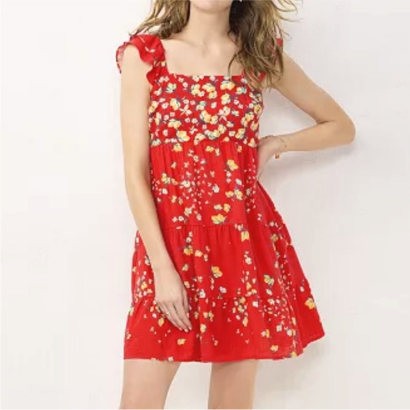 NWOT LC Lauren Conrad Flutter Sleeve Tie Back Red Lemon Orchard Dress, Size L - Picture 6 of 6